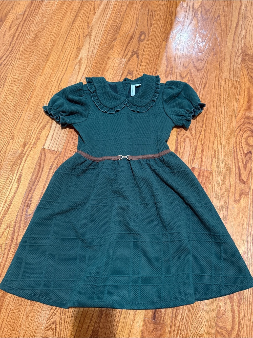 Janie and Jack Dark Green Textured Dress with Ruffle Collar